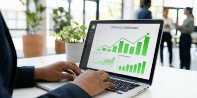 Modern ERP dashboard showing efficiency metrics and cost savings